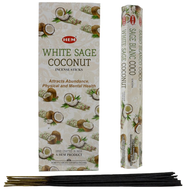 Encens HEM Sauge Blanche + Noix de Coco - Boîte de 6 paquets de 20g
