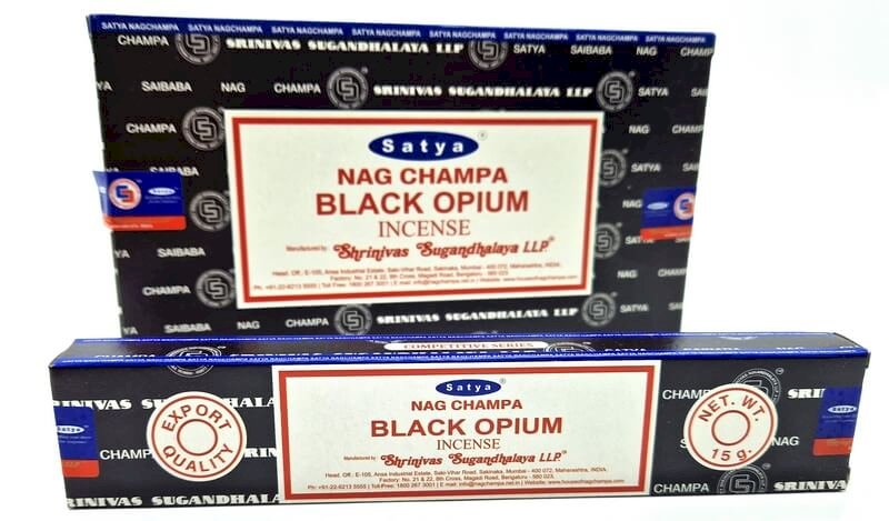 Encens Satya Black Opium – Boîte de 12 paquets de 15g.