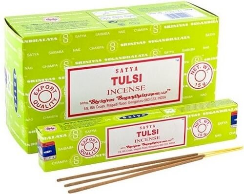 Encens Satya Basilic – Boîte de 12 Paquets de 15g.