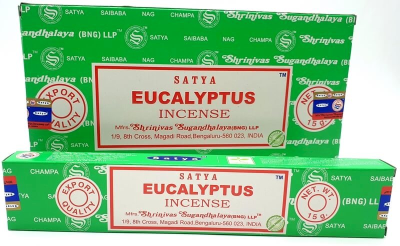 Encens Satya Eucalyptus - Boîte de 12 paquets de 15g.