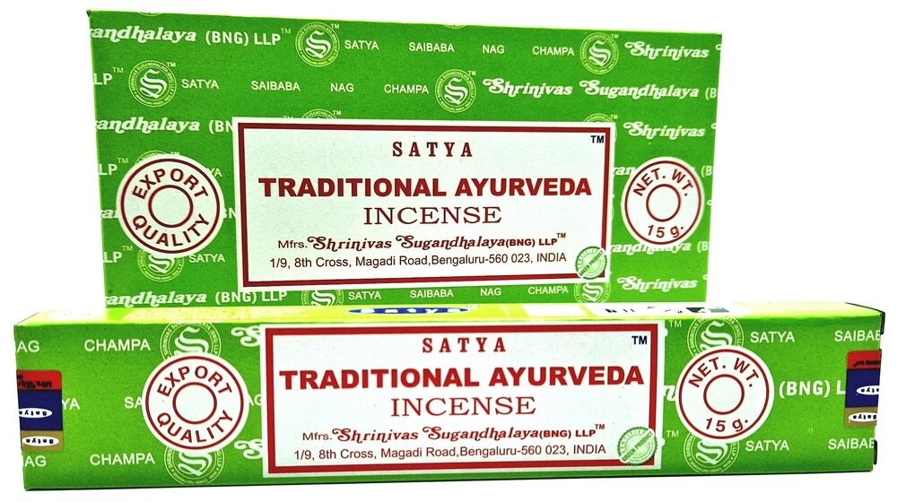 Encens Satya Ayurveda Traditionnel – Boîte de 12 Paquets de 15g.