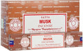 Encens Satya Musc – Boîte de 12 paquets de 15g.