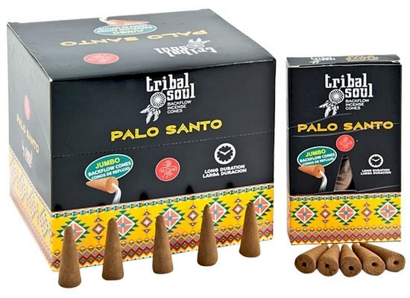 Backflow Cônes Jumbo XL Tribal Soul Palo Santo – Boîte de 12 paquets de 10 cônes