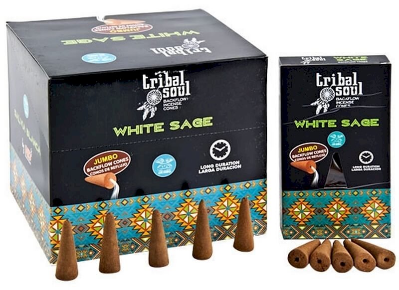 Backflow Cônes Jumbo XL Tribal Soul Sauge Blanche – Boîte de 12 paquets de 10 cônes
