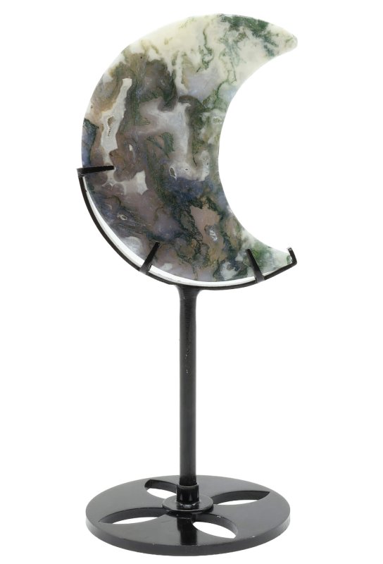 Lune Agate Mousse sur Socle 16cm