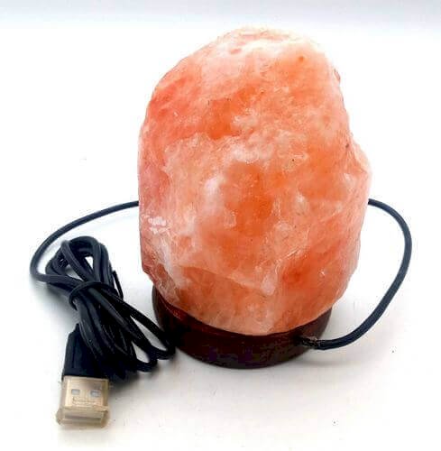 Mini Lampe de Sel USB Brute 1KG – Socle en Bois