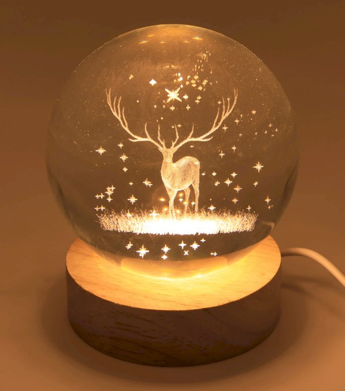 Veilleuse USB Verre Cerf 9cm – Gravure Intérieure Lumière Jaune