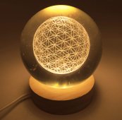 Veilleuse USB Verre Fleur de Vie 9cm – Gravure Intérieure Lumière Jaune