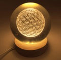 Veilleuse USB Verre Fleur de Vie 9cm – Gravure Intérieure Lumière Jaune
