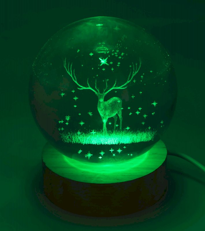 Veilleuse USB Verre Cerf Multicolore 9cm – Gravure Intérieure Lumière Changeante