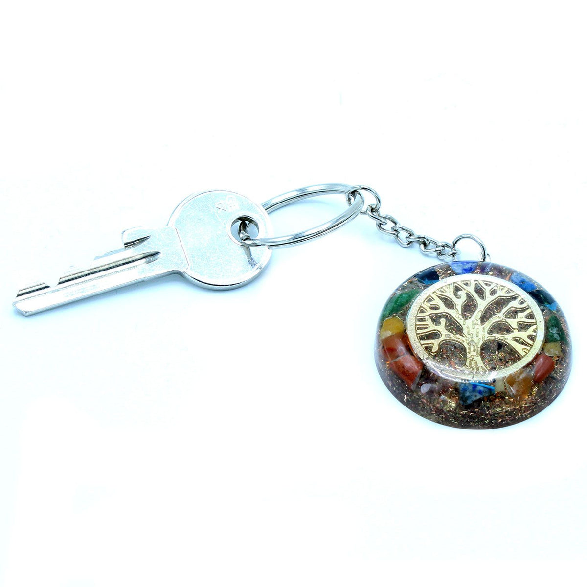 * Porte-clés en orgonite – Arbre de vie et pierres des chakras