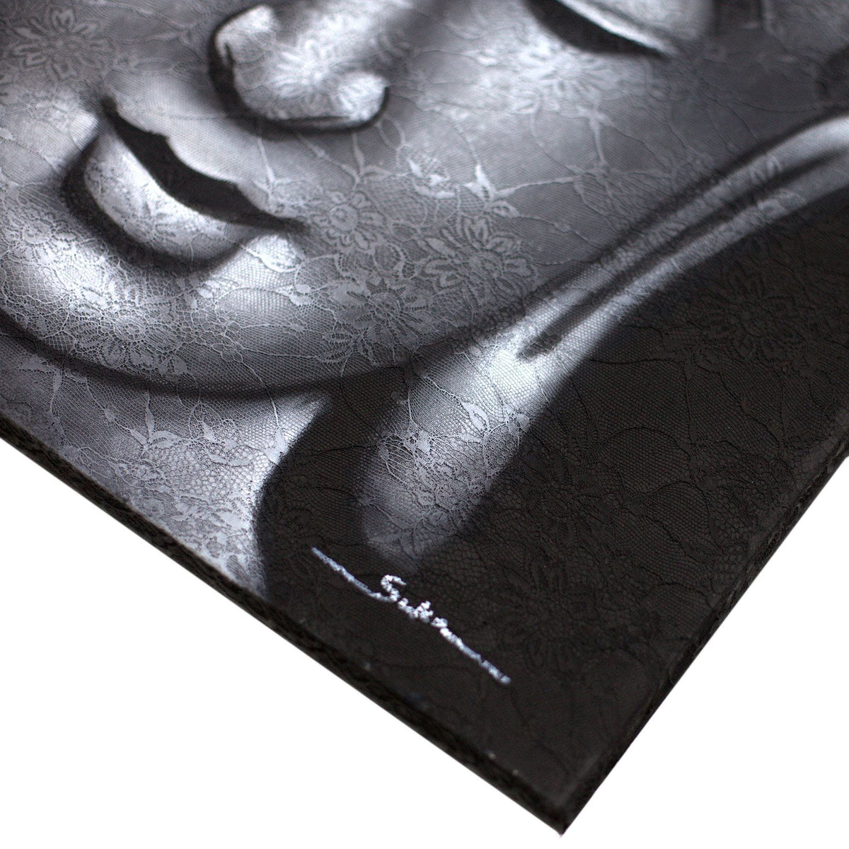 * Tableau Bouddha gris avec détails de brocart, 60 × 80 cm