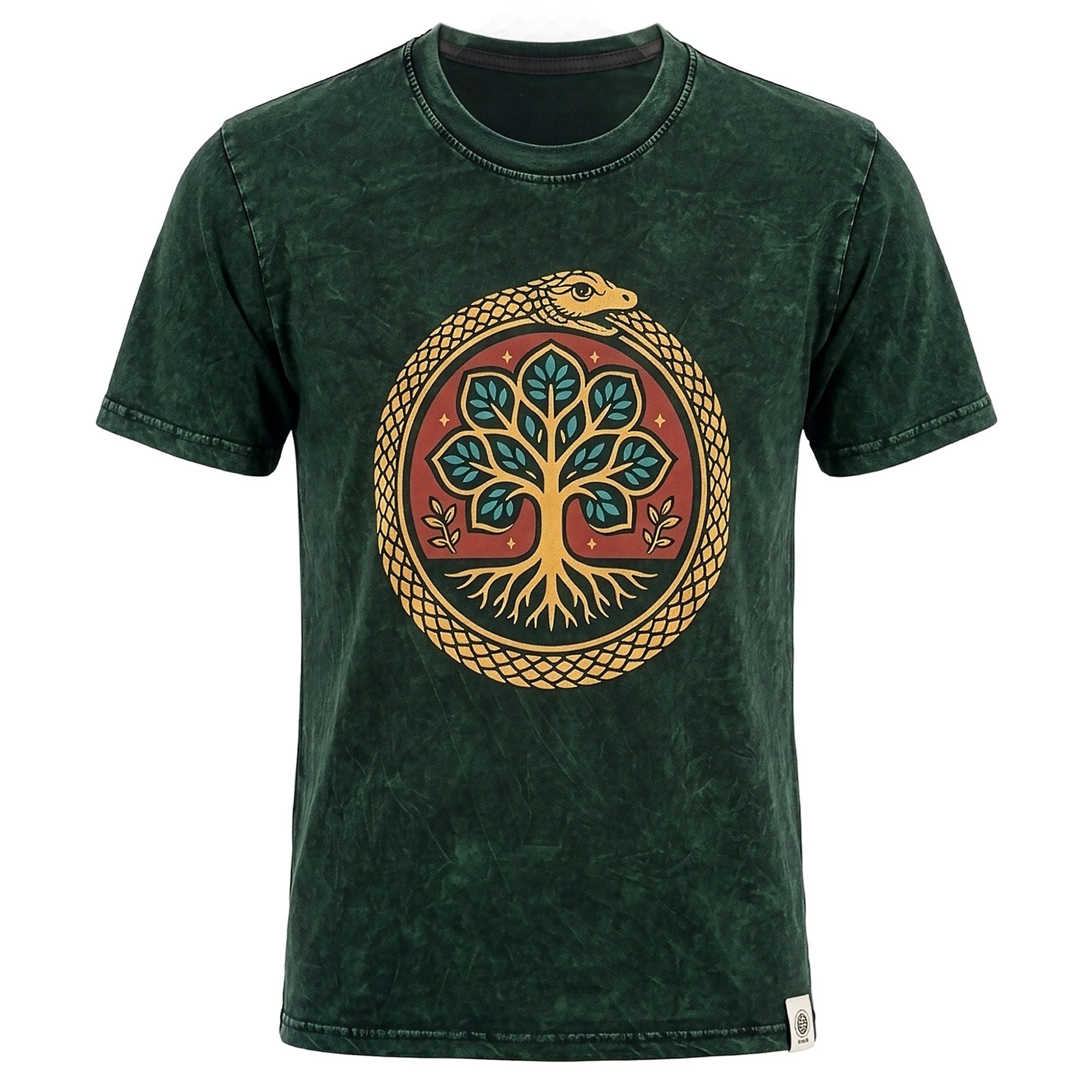* T-Shirt en Coton Délavé Nomad Sari – Arbre de Vie – Vert – XL