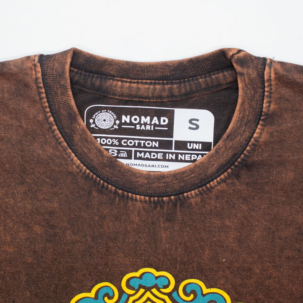 * T-Shirt en Coton Délavé Nomad Sari – Soleil & Zodiaque – Marron – S