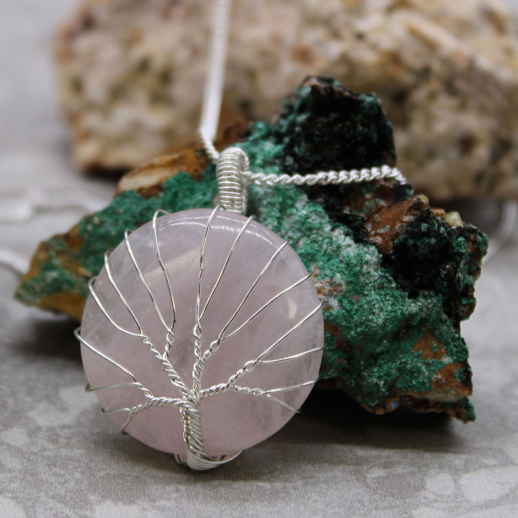 Collier arbre de vie en quartz rose
