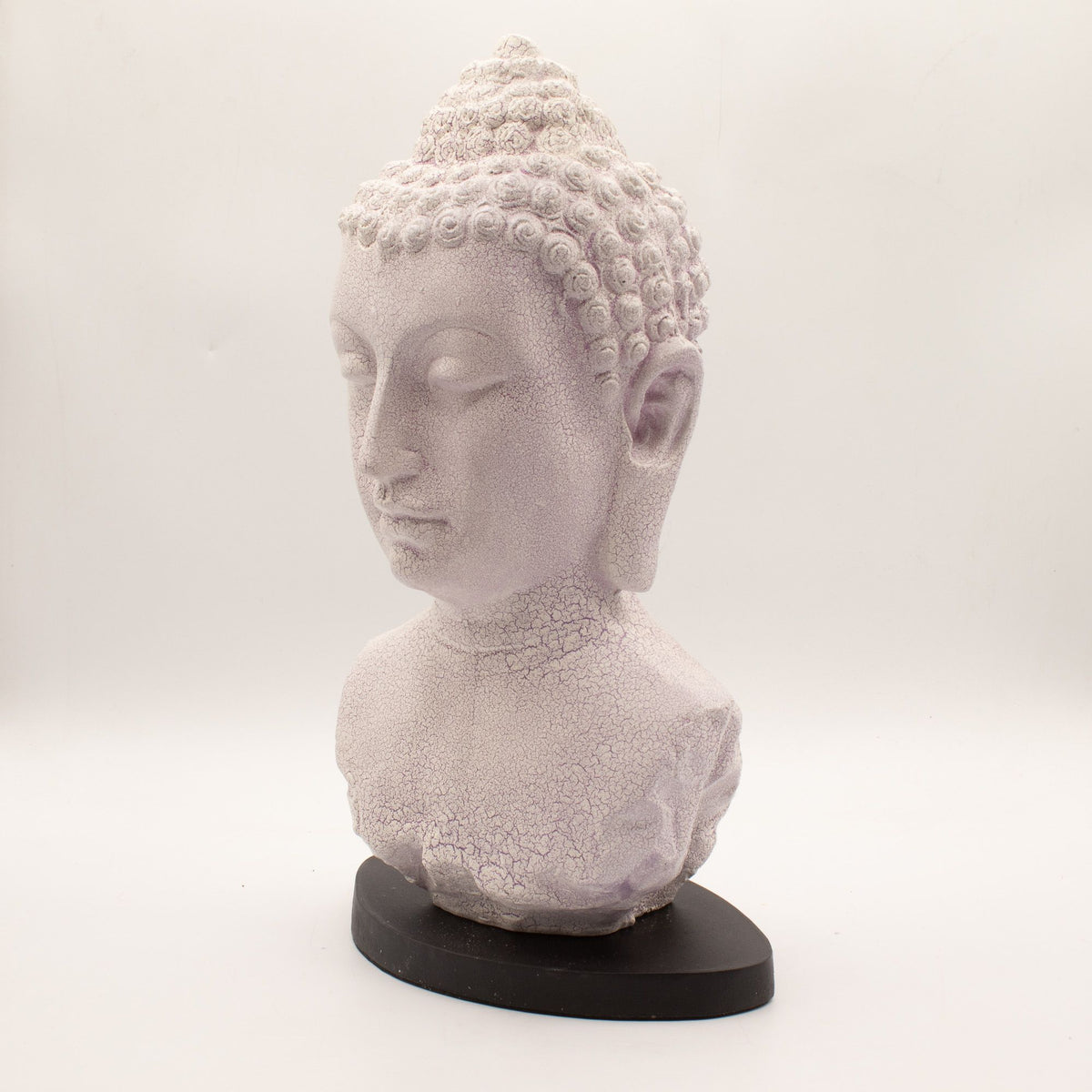 * Lampe buste de Bouddha – Finition lavande craquelée et socle ovale