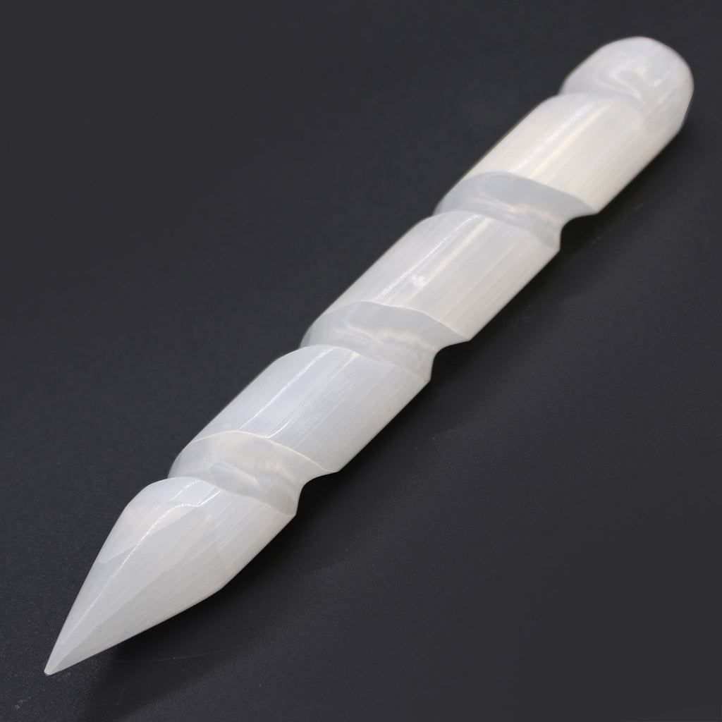 Baguette en Spirale de Sélénite - 16 cm (Pointe à une Extrémité)
