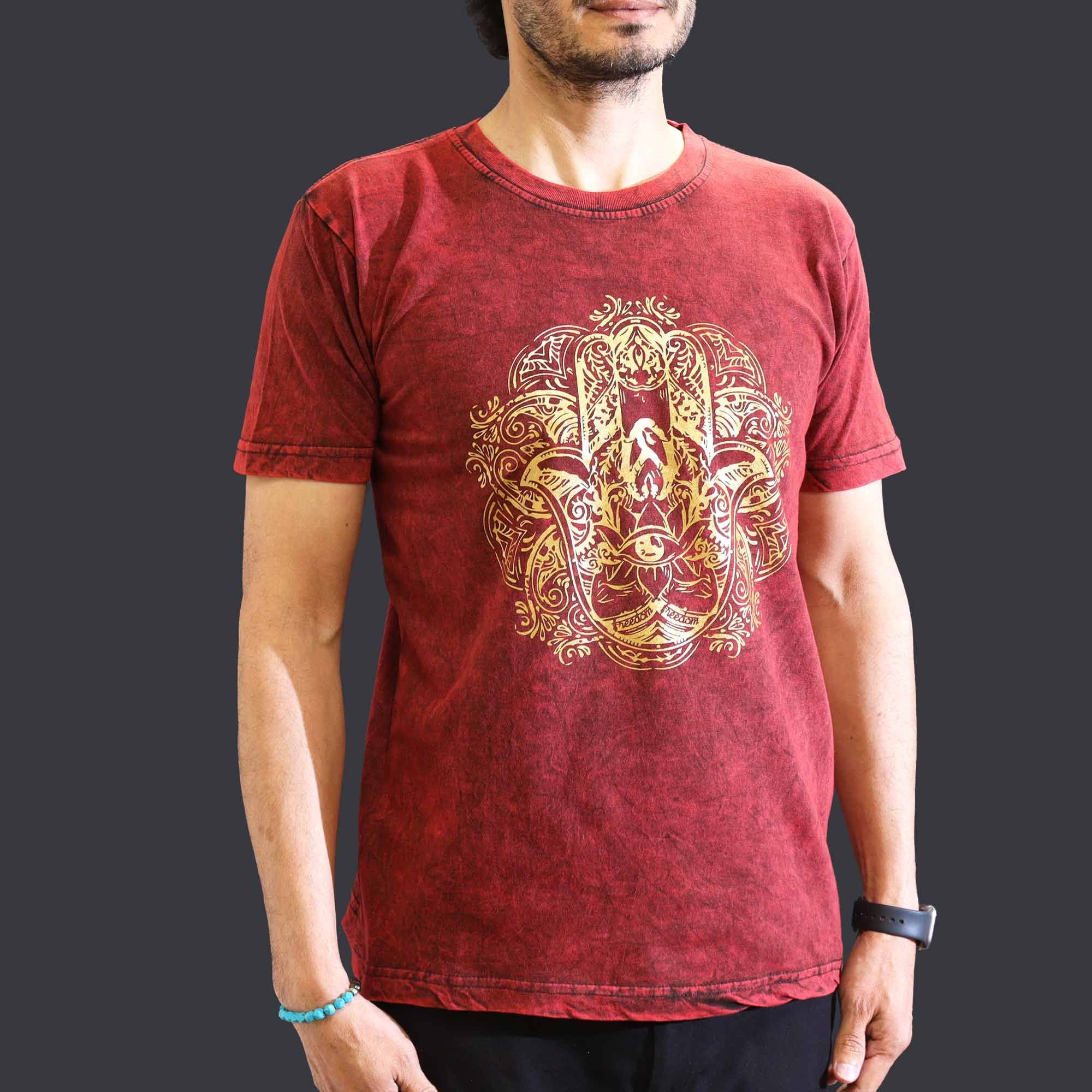 * T-Shirt en Coton Délavé Nomad Sari – Hamsa – Bordeaux – M