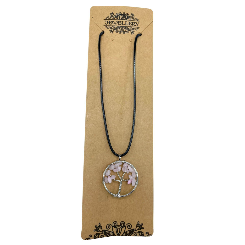 Pendentif arbre de vie en quartz rose