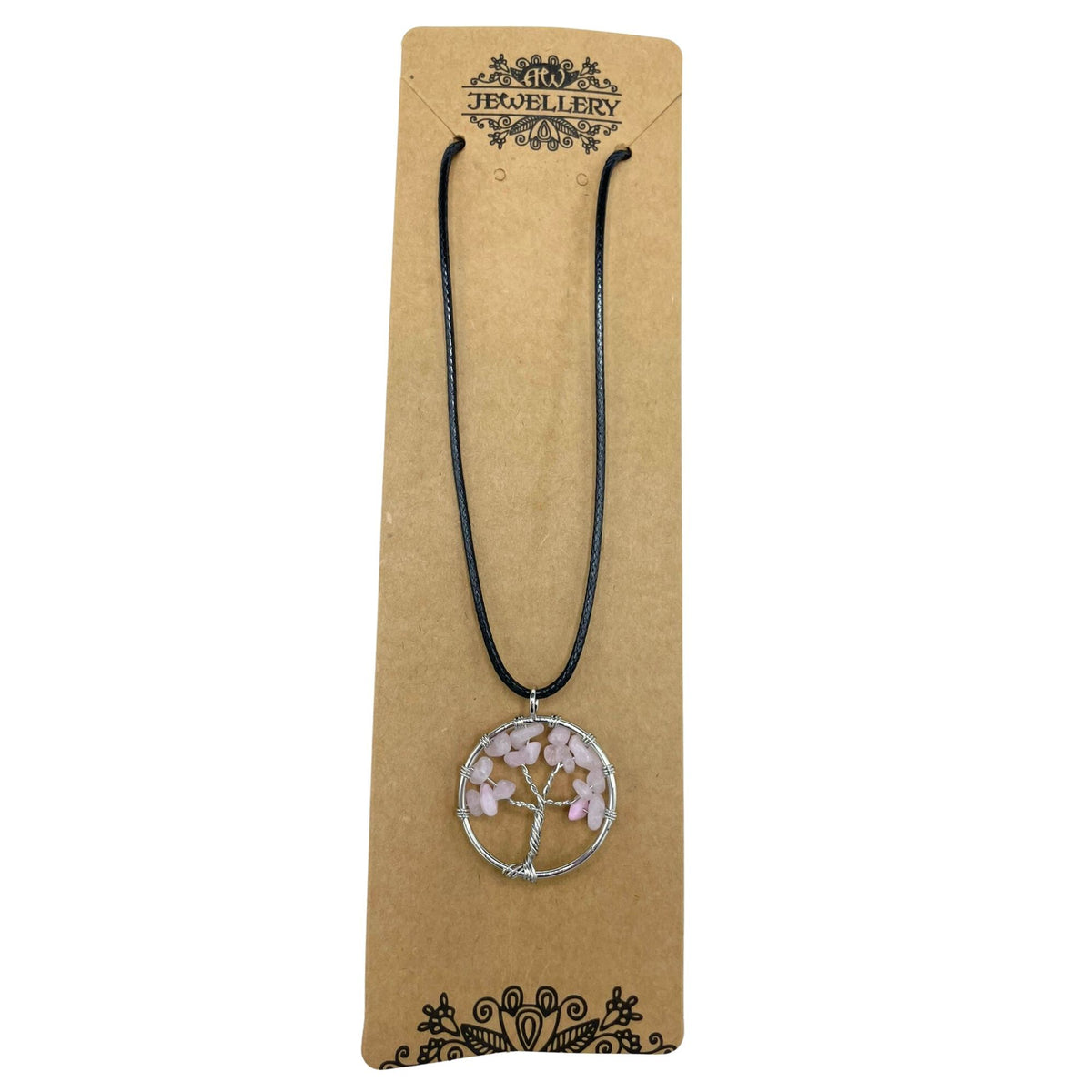 Pendentif arbre de vie en quartz rose