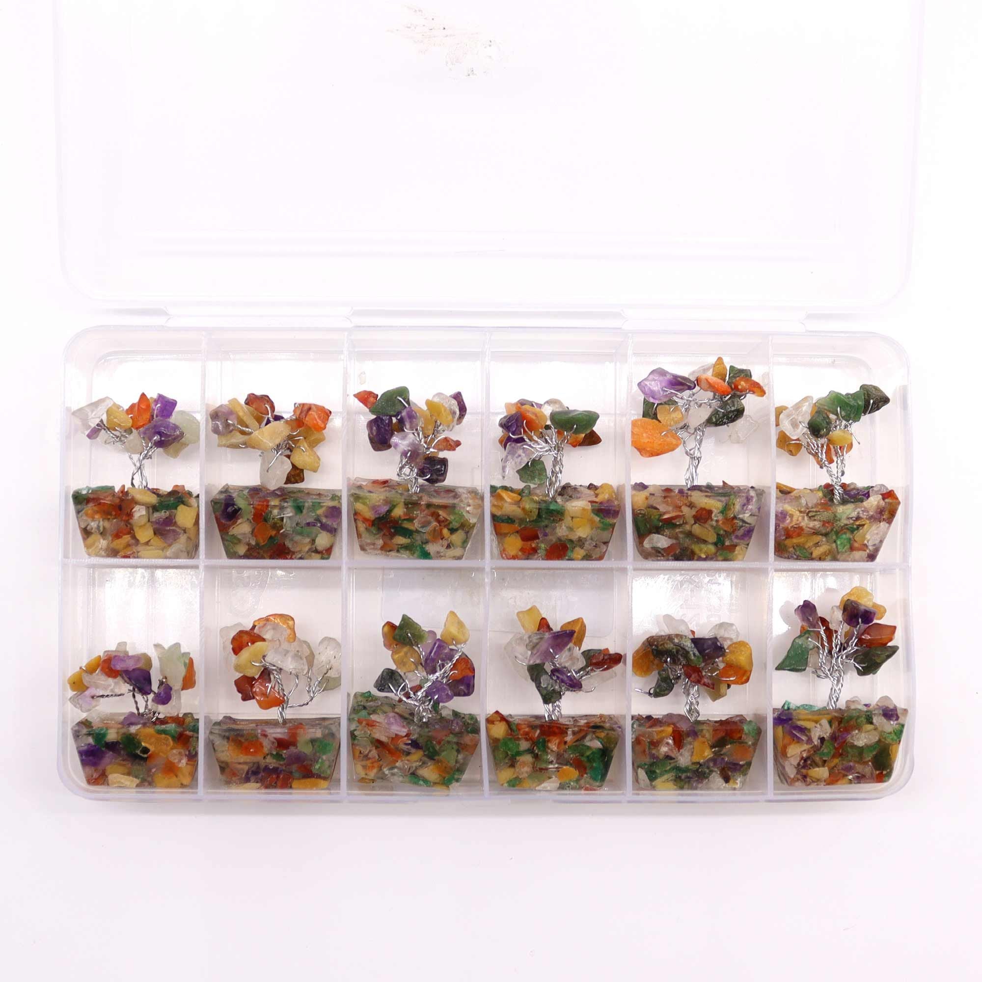 Mini Arbres en Pierres Précieuses sur Base d'Orgonite – Multi-Pierres (15 pierres)