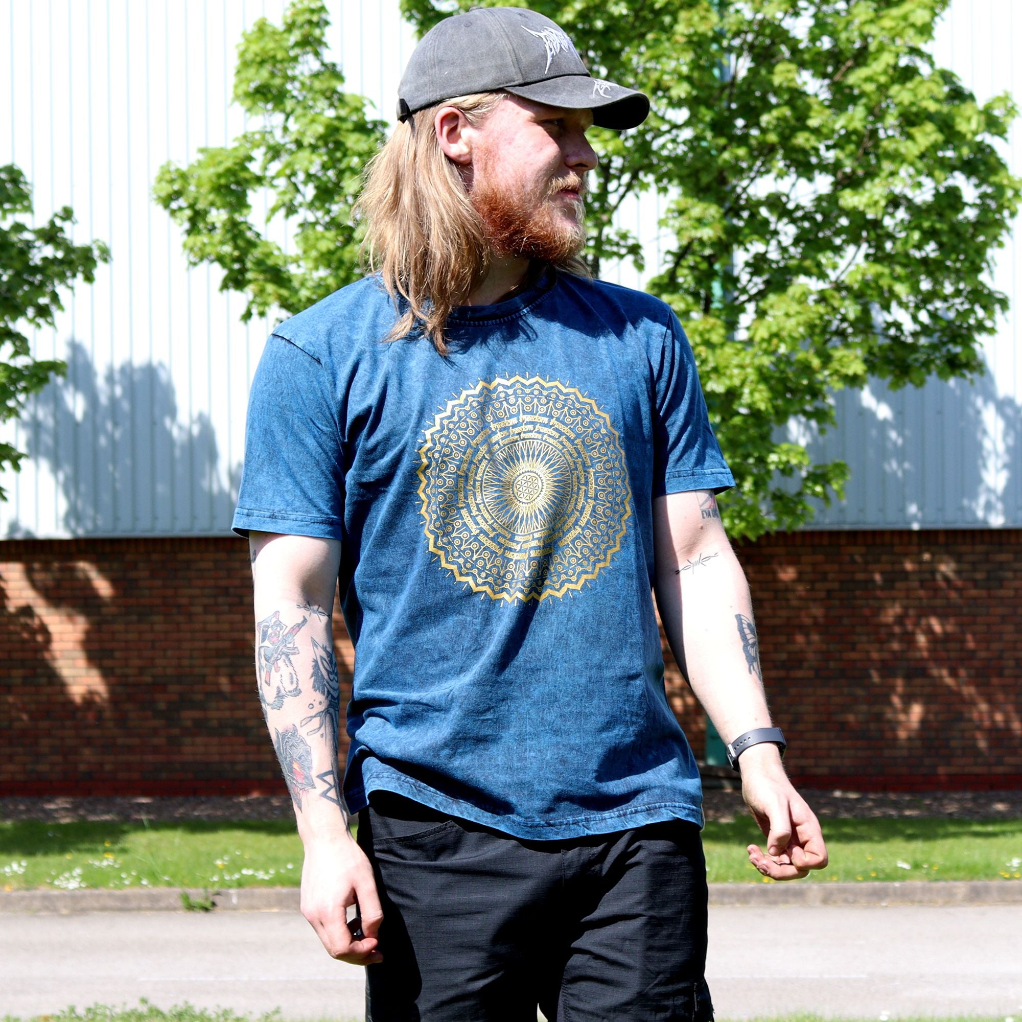* T-Shirt en Coton Délavé Nomad Sari – Mandala – Bleu – L