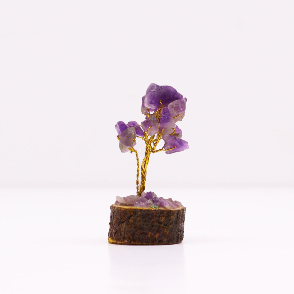 Mini Arbres en Pierres Précieuses sur Socle en Bois – Améthyste (15 pierres)