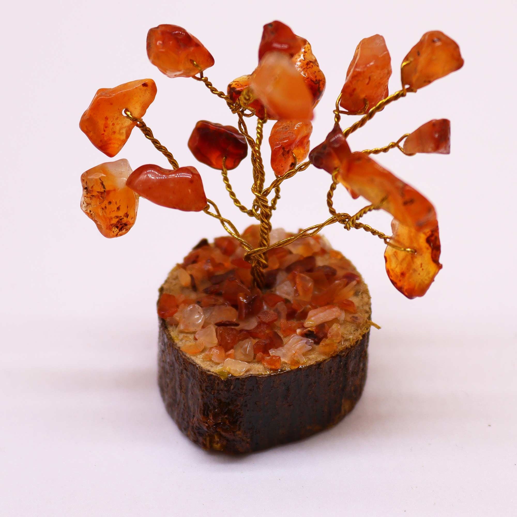 Mini Arbres en Pierres Précieuses sur Socle en Bois – Cornaline (15 pierres)