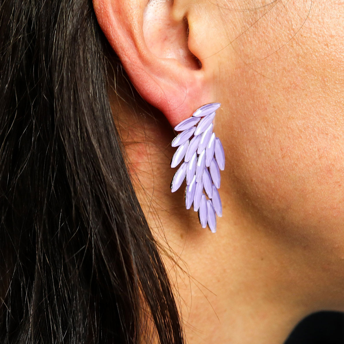 * Boucles d’oreilles ailes d’ange en verre vintage – Lavande