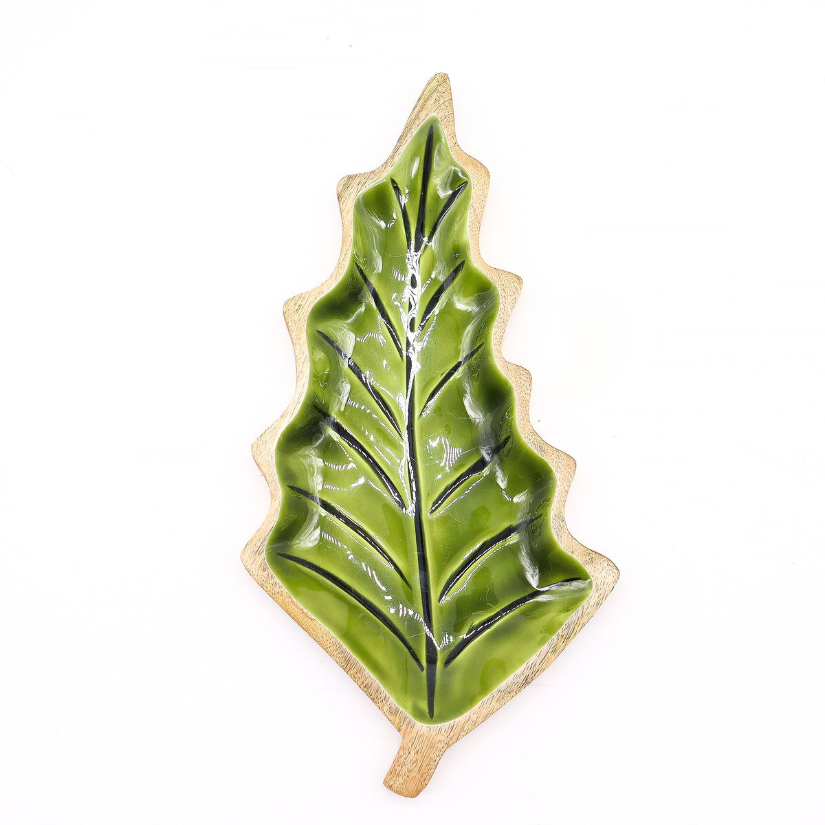 * Perdu dans la forêt – Bol en bois émaillé en forme de feuille – 33 × 17 cm