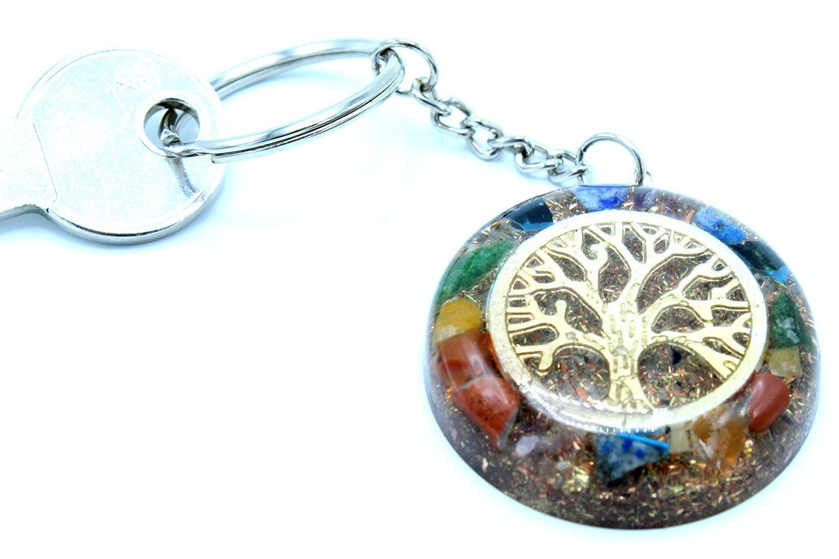 * Porte-clés en orgonite – Arbre de vie et pierres des chakras