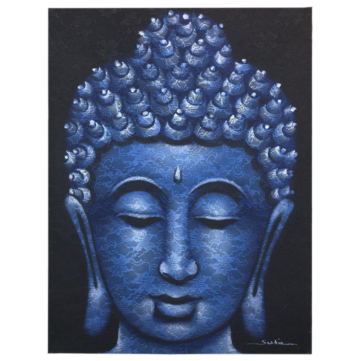 * Tableau Bouddha bleu avec détails de brocart, 60 × 80 cm
