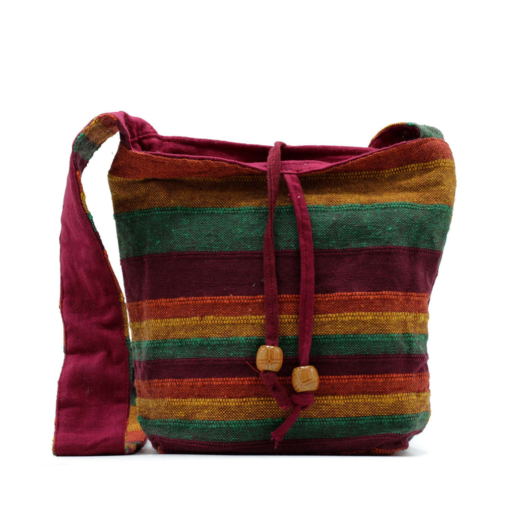 Sac Sling Népalais Trek Montagne Tan & Verts – Ultra-Léger | Artisanal Népal