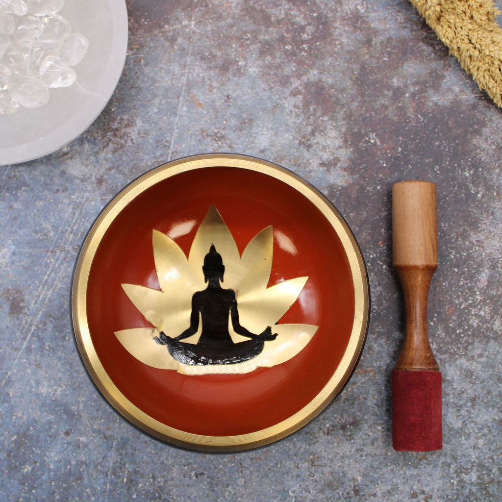 * Grand coffret de bol chantant Bouddha noir et orange, 14 cm