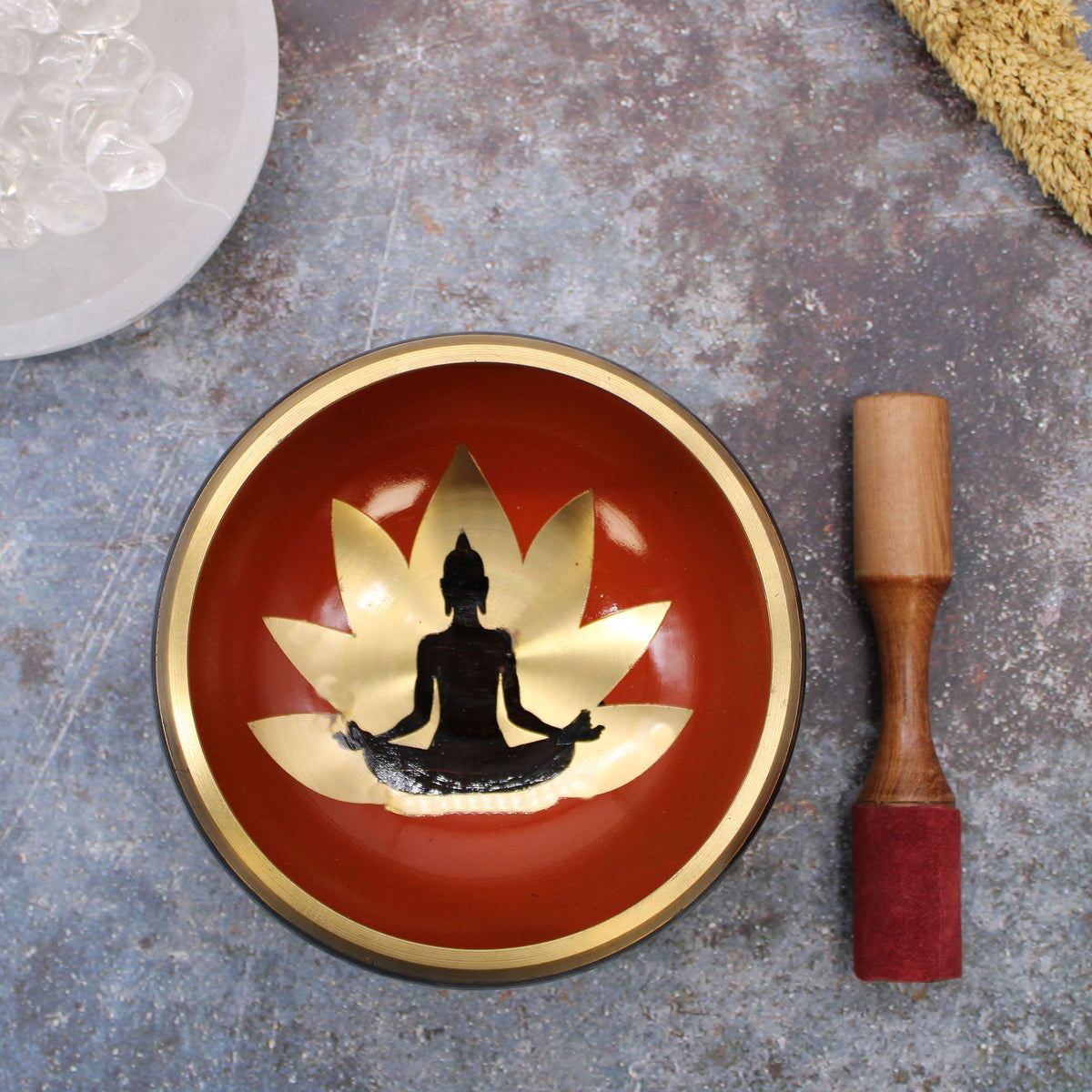 * Grand coffret de bol chantant Bouddha noir et orange, 14 cm