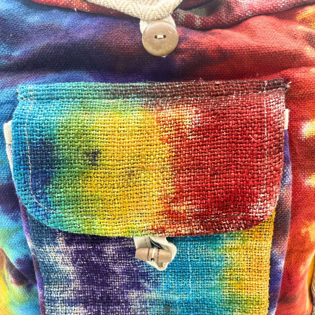Sac Études Tie-Dye en Chanvre avec Poche Avant – Teinture Artisanale | Fait Main Népal
