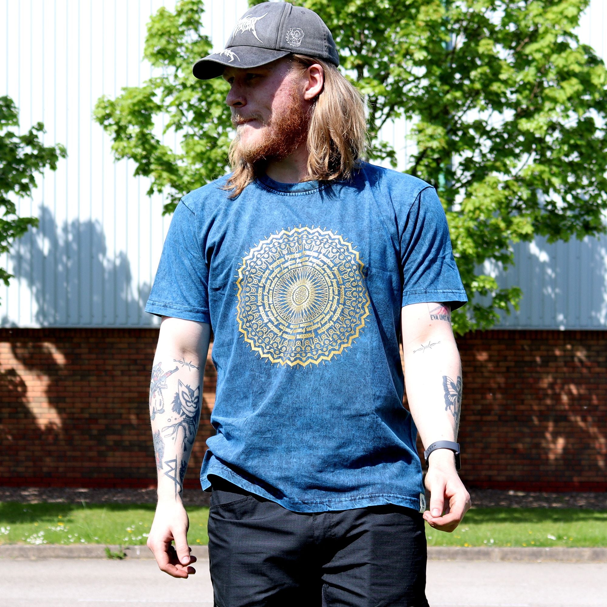 * T-Shirt en Coton Délavé Nomad Sari – Mandala – Bleu – L