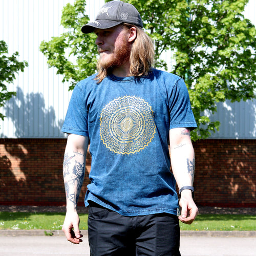 * T-Shirt en Coton Délavé Nomad Sari – Mandala – Bleu – L