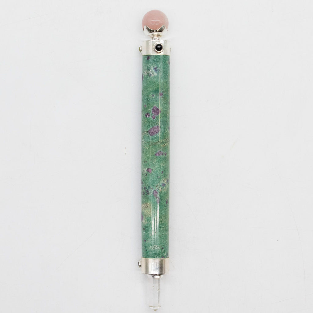 * Baguette Cœur verdoyant en rubis sur fuchsite – Boule en quartz rose, 23 cm