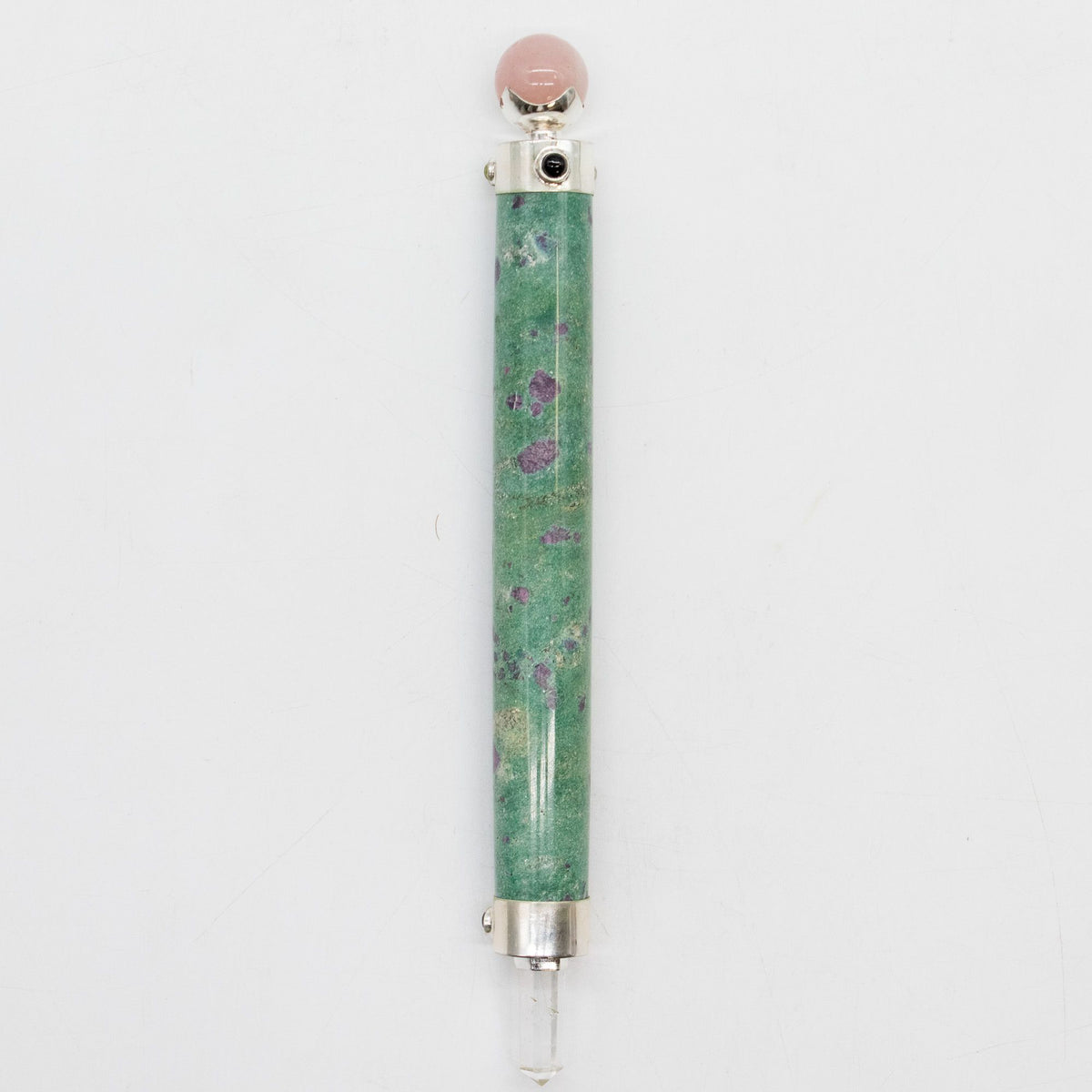 * Baguette Cœur verdoyant en rubis sur fuchsite – Boule en quartz rose, 23 cm