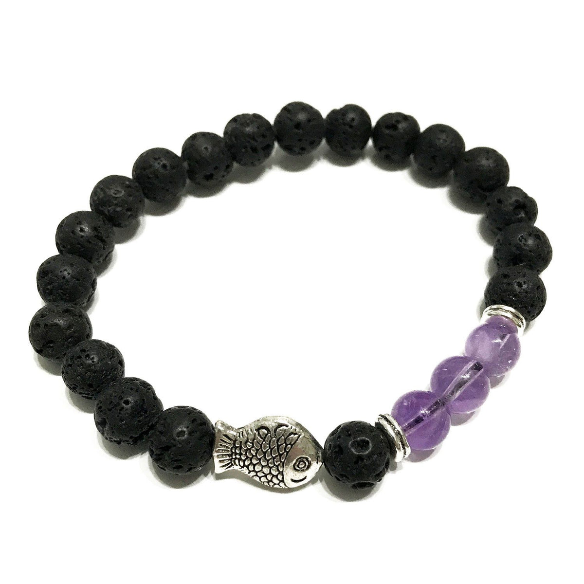 Bracelet en pierre de lave – poisson en améthyste