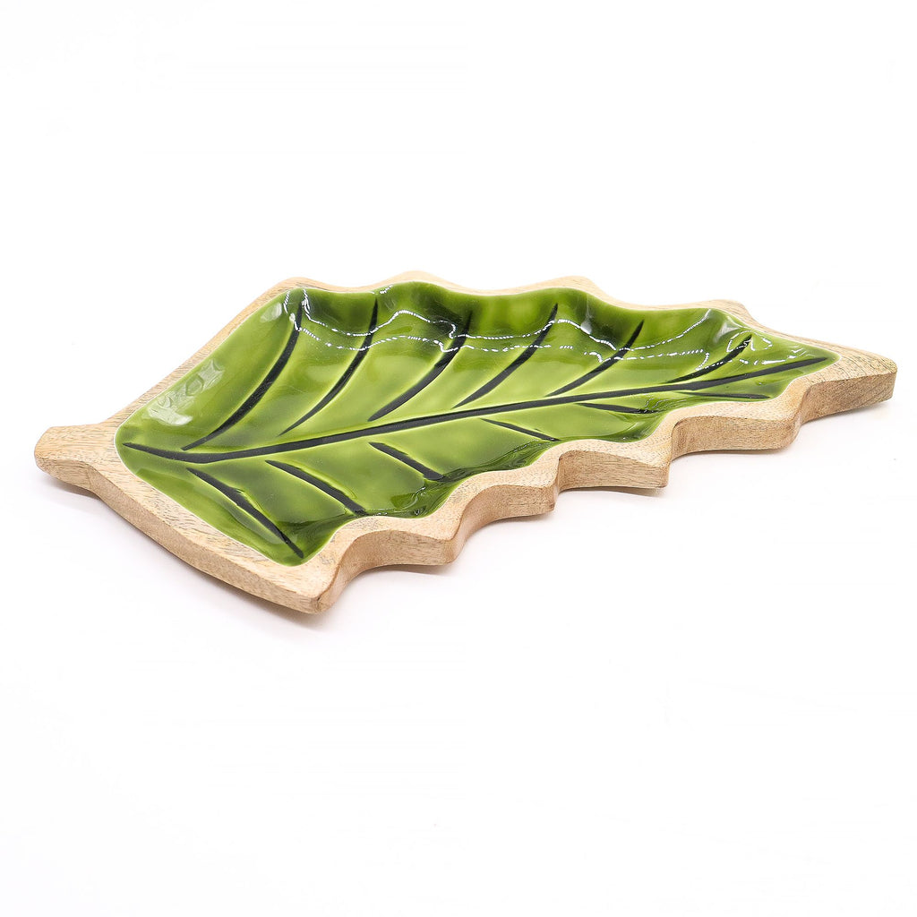 * Perdu dans la forêt – Bol en bois émaillé en forme de feuille – 33 × 17 cm