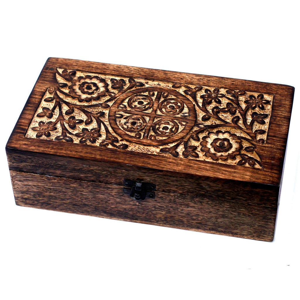 * Coffret d’aromathérapie en bois de manguier – Motifs floraux – 24 + 1 flacons