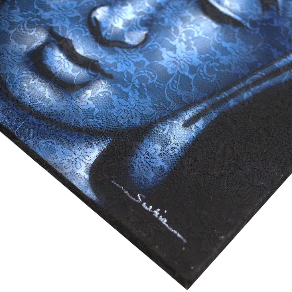 * Tableau Bouddha bleu avec détails de brocart, 60 × 80 cm