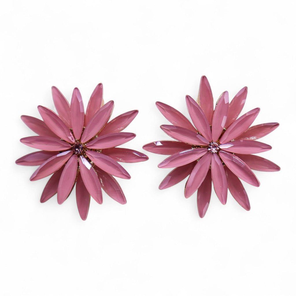* Boucles d’oreilles fleurs en verre vintage rose pâle