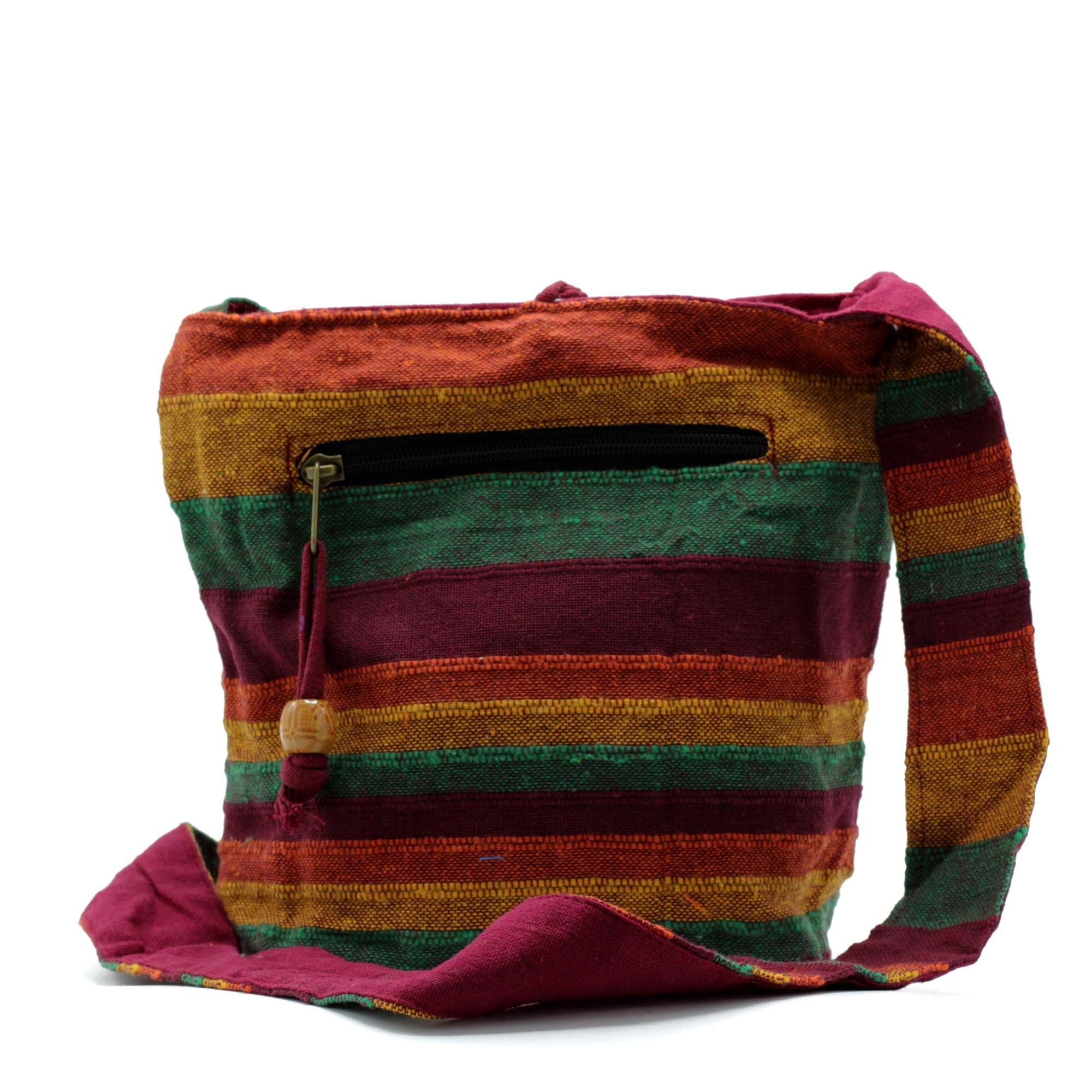 Sac Sling Népalais Trek Montagne Tan & Verts – Ultra-Léger | Artisanal Népal
