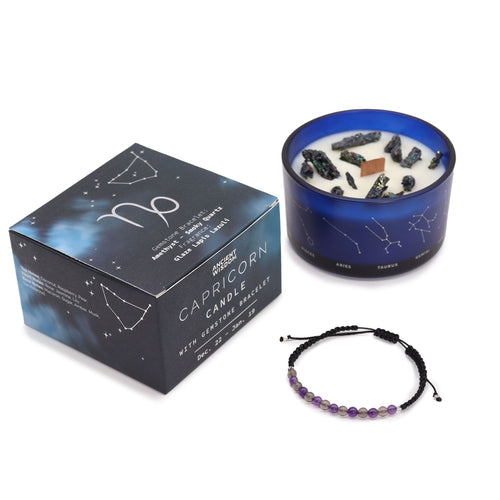 * Bougie Cristal Zodiaque avec Bracelet en Pierres Précieuses – Capricorne