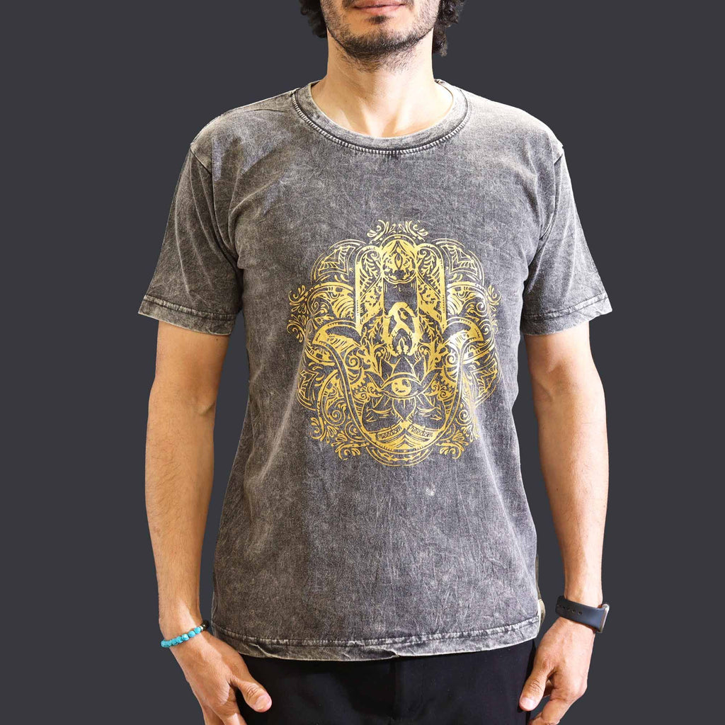 * T-Shirt en Coton Délavé Nomad Sari – Hamsa – Gris Foncé – M