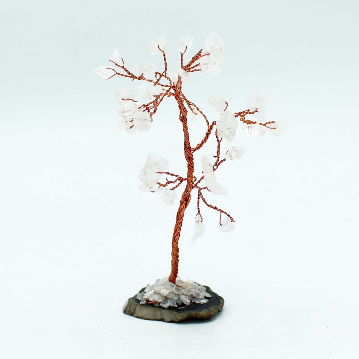 * Arbre en cristal de roche sur socle en agate noire – 35 pierres