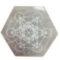 Plaque de rechargement hexagonale en sélénite « Direction et décision », 18 cm